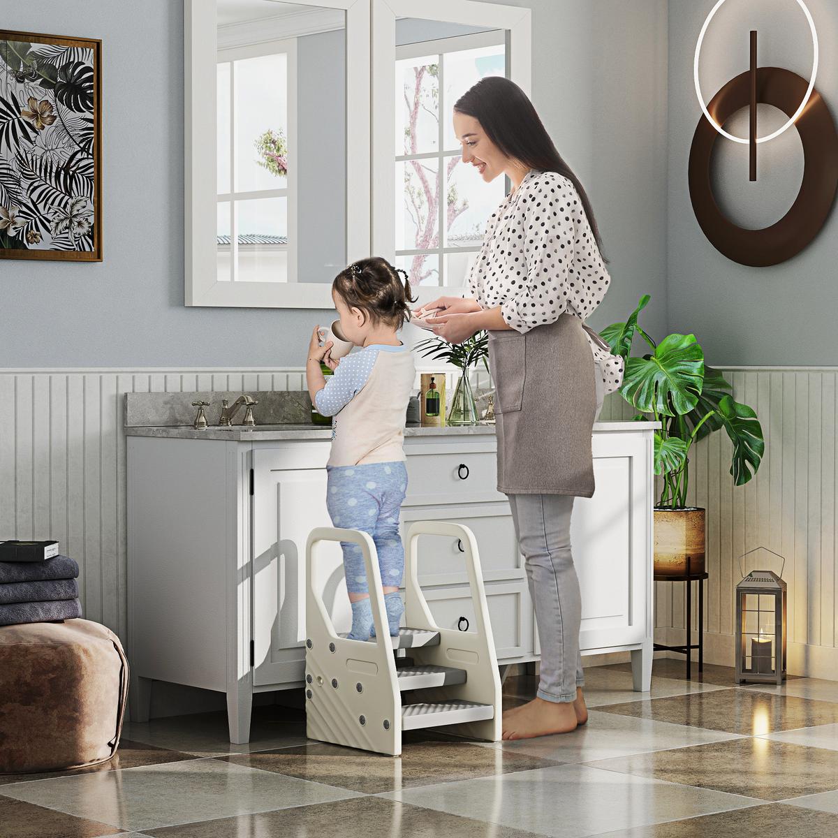 TRITTHOCKER mit 3 Stufen, Kinderhocker Bad höhenverstellbar, Klohocker Grau - Grau, Kunststoff (42/65.5/43cm) - AIYAPLAY