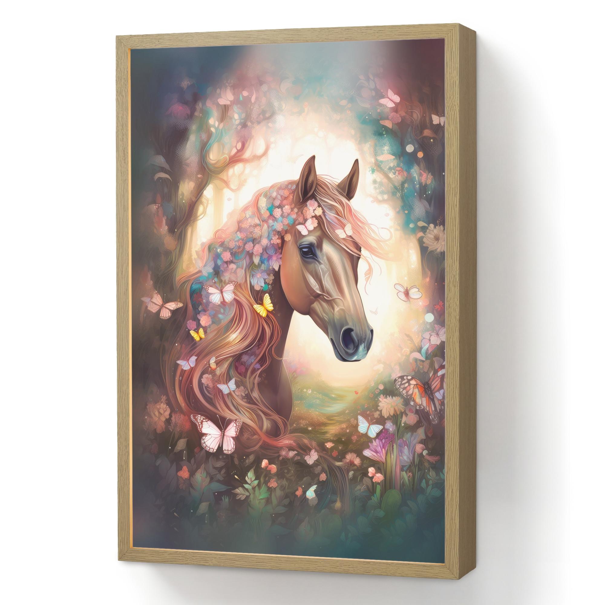 NACHTTISCHLAMPE MIT AKKU Pferd - Natur - Blumen - Schmetterlinge - Wald 40x60 cm - Dunkelbraun, Holzwerkstoff (8/40/60cm) - OnlyWow