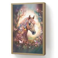 WANDLEUCHTE MIT AKKU Pferd - Natur - Blumen - Schmetterlinge - Wald 40x60 cm - Dunkelbraun, Holzwerkstoff (40/60/8cm) - OnlyWow