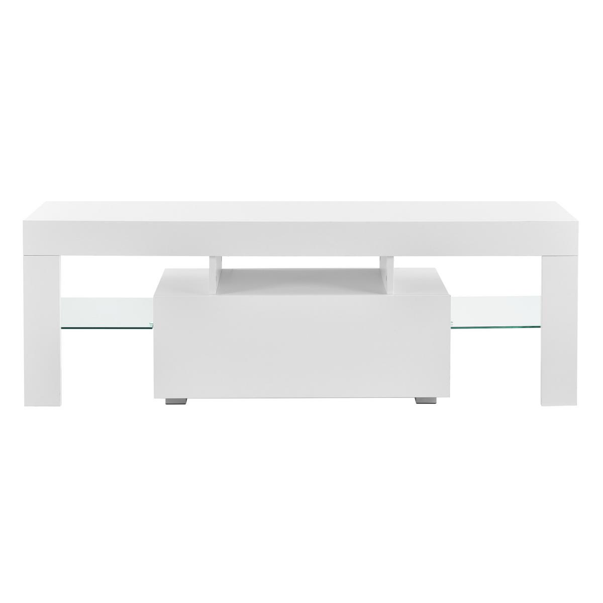 TV-ELEMENT Grimsey - Weiß Hochglanz, Glas/Holzwerkstoff (130/45/35cm) - [en.casa]