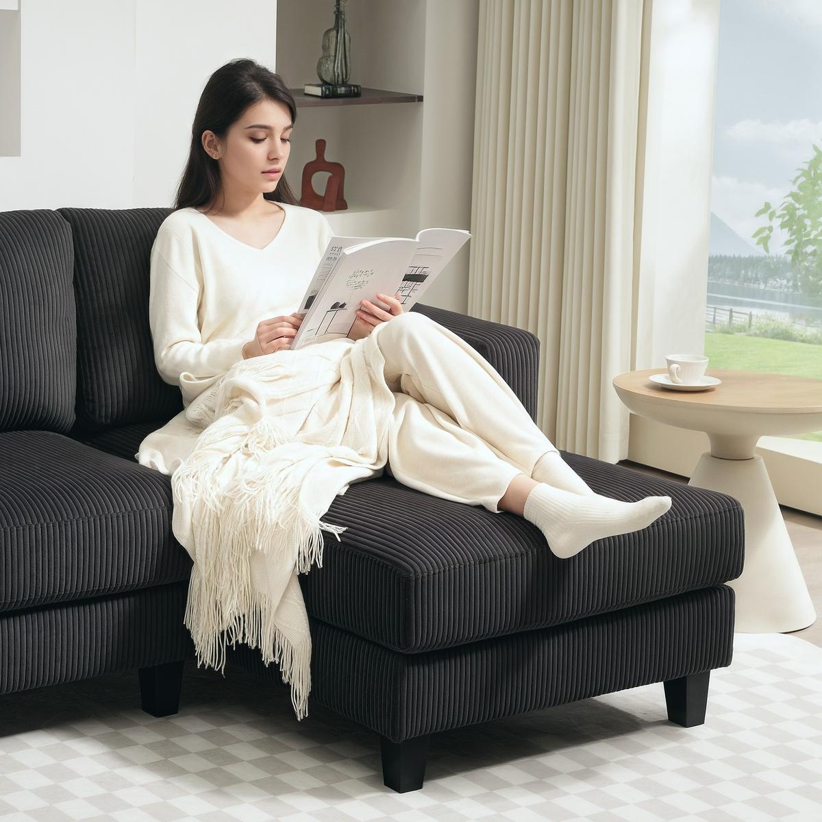 ECKSOFA Couch mit Chaiselongue Sofa L Form Gepolsterte Eckcouch mit Cord-Optik - Dunkelgrau, Kunststoff (134/214cm) - HOMCOM