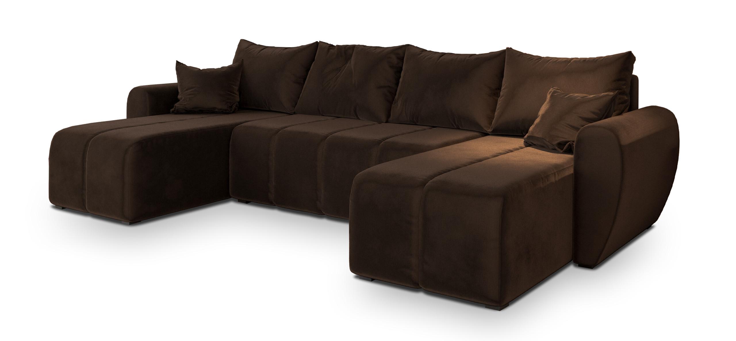 WOHNLANDSCHAFT MADISON U Braun Plüsch-Stoff mit Schlaffunktion - Schwarz/Braun, Holz/Kunststoff (311/82/145cm) - MASSENO