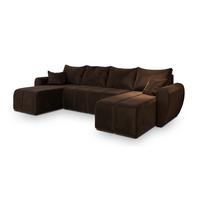 WOHNLANDSCHAFT MADISON U Braun Plüsch-Stoff mit Schlaffunktion - Schwarz/Braun, Holz/Kunststoff (311/82/145cm) - MASSENO