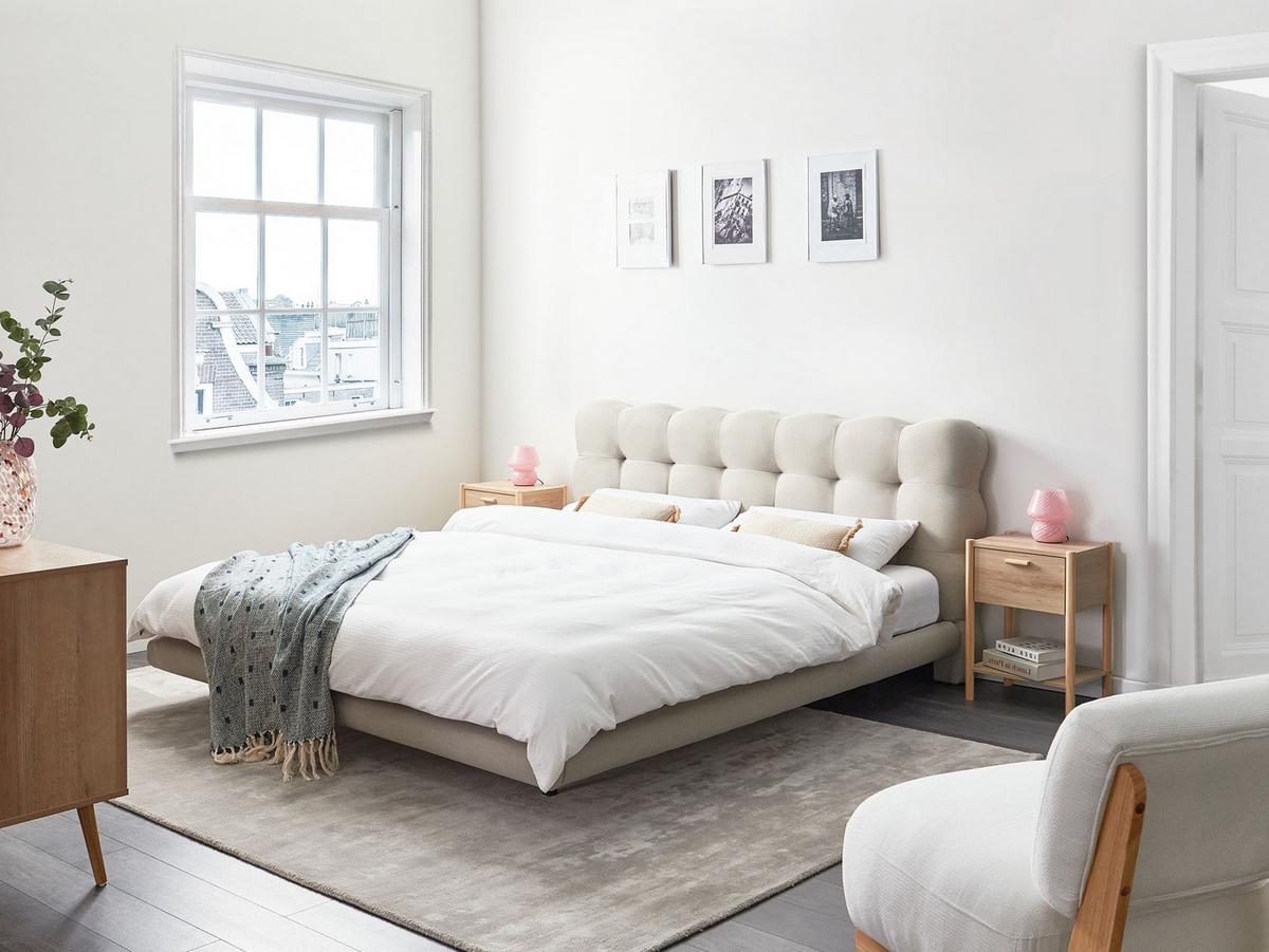 BETT mit Lattenrost 180/200 cm Stoff Beige Soulisse - Beige, Textil (180/200cm) - Beliani