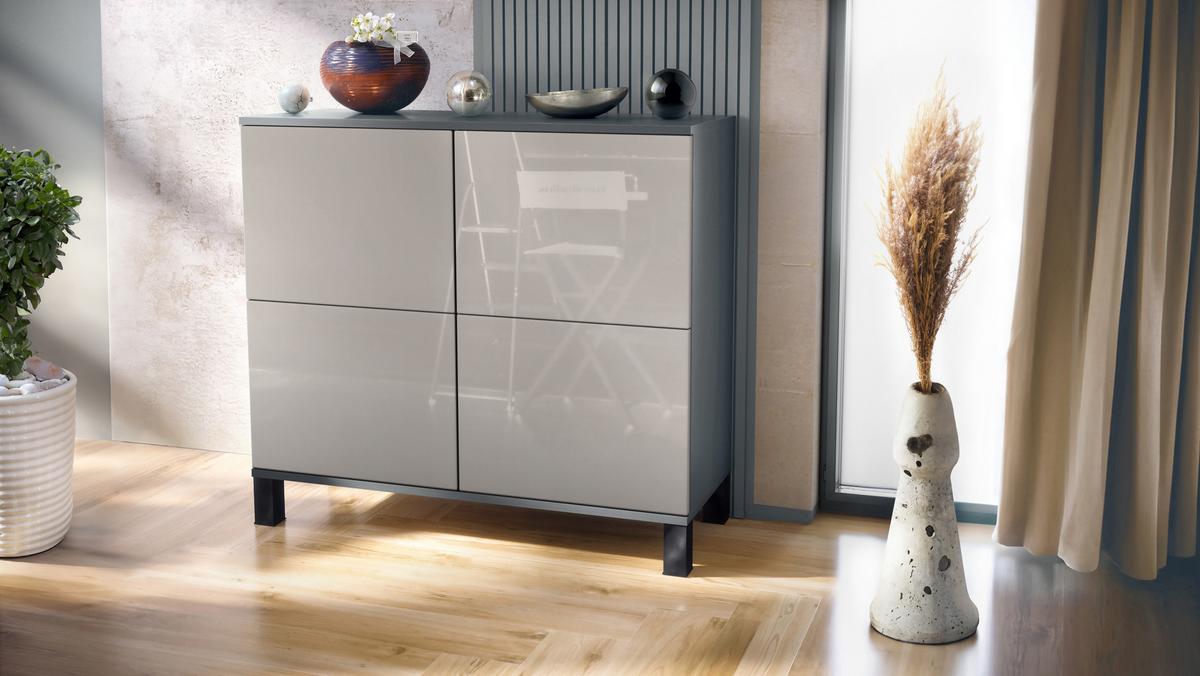 KOMMODE Rova Sandgrau Hochglanz - Sandfarben, Holzwerkstoff (92.5/84.5/35cm) - Vladon