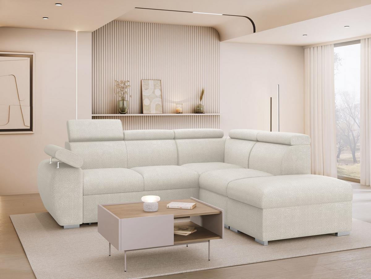 ECKSOFA Boston 2RR1P, Seite: Rechts 2R+R+1P(65)+PUFAP - Silberfarben/Creme, Holz/Textil (260/230cm) - MIRJAN24