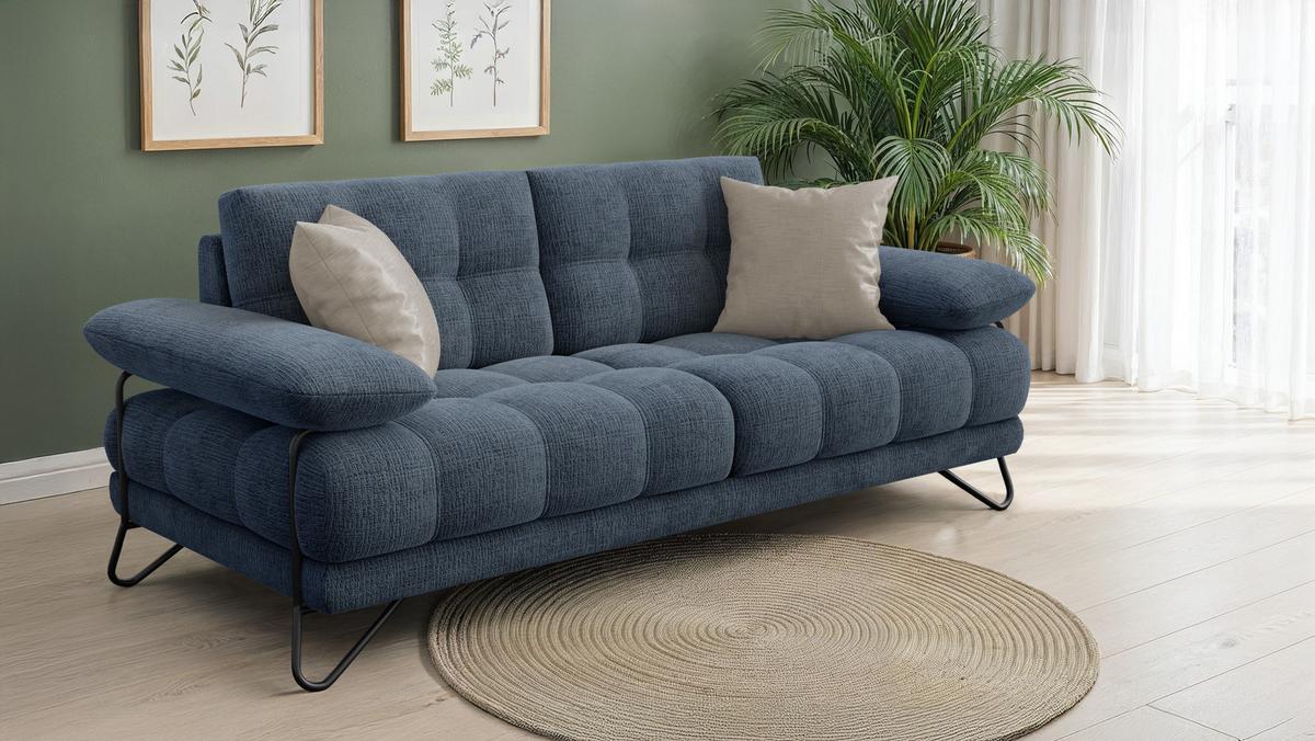SOFA BUBBARA 2,5-Sitzer, marineblau - Blau/Schwarz, Holz/Textil (215/87/96cm) - Wozimo