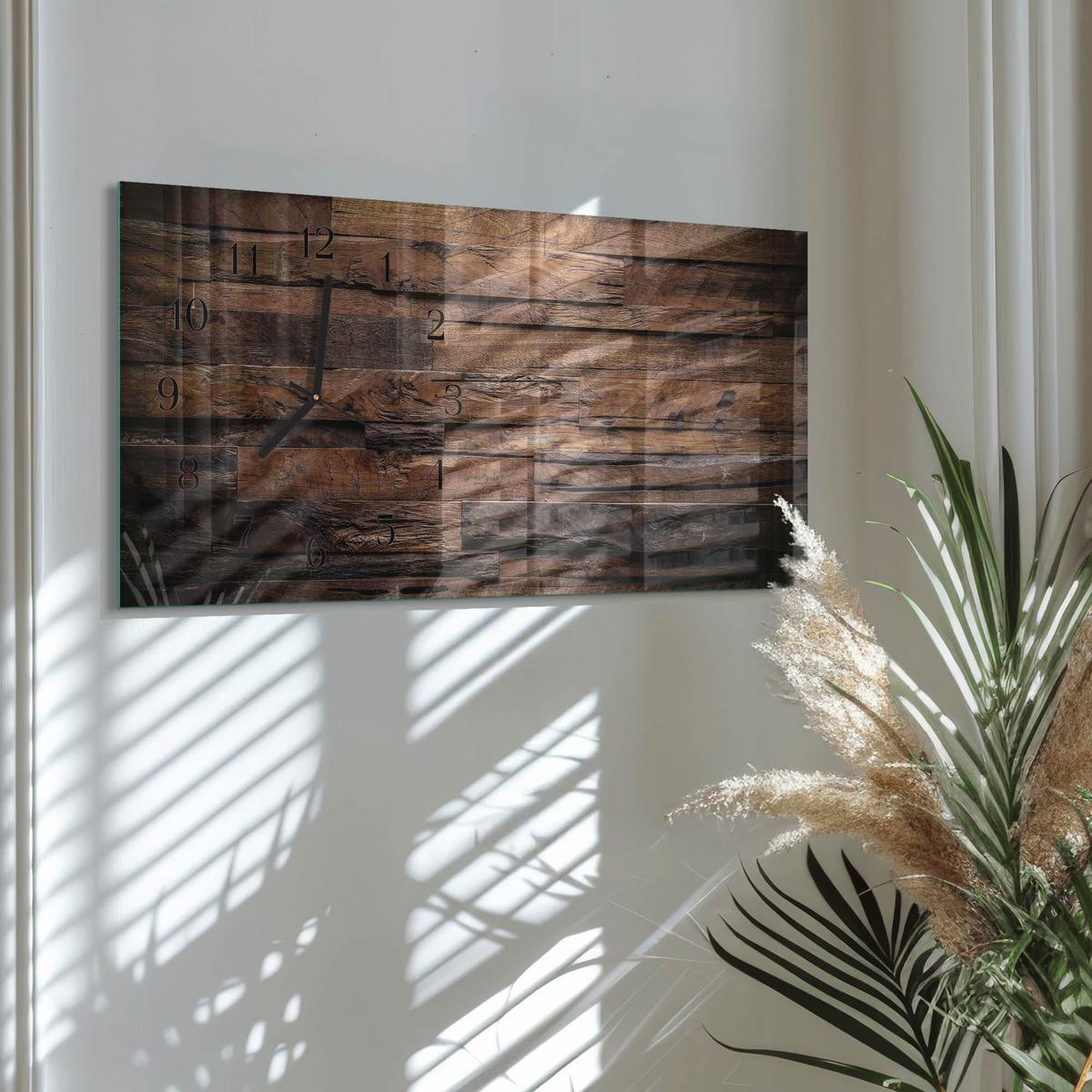 WANDUHR aus Glas 60x30 cm - Holz - Braun, Glas (60/30/0.4cm) - TULUP
