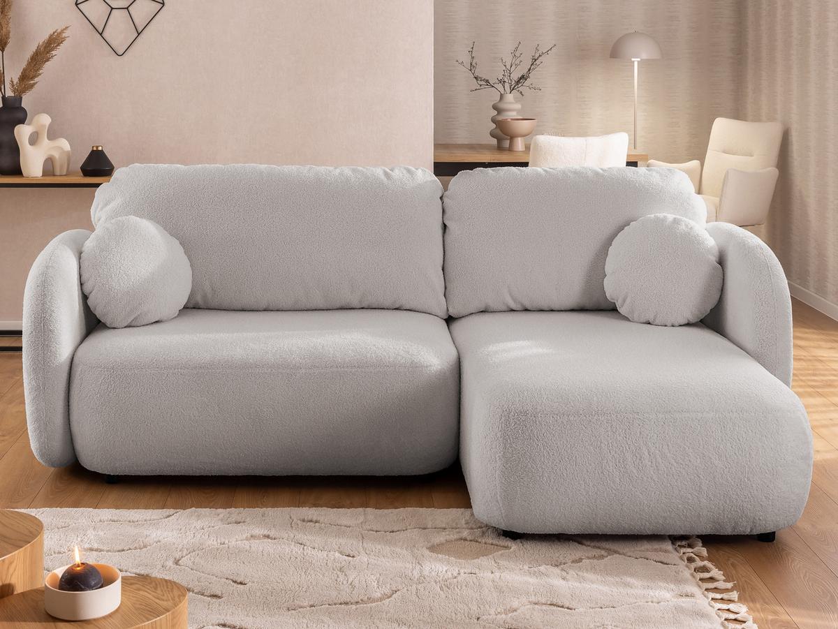 ECKSOFA Candy mit Schlaffunktion Hellgrau Bouclé-Stoff - Ottomane rechts - Hellgrau/Schwarz, Holz/Kunststoff (146/230cm) - S-Style