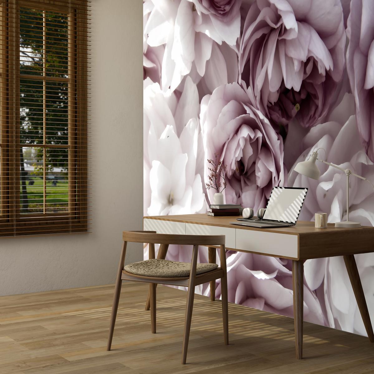 FOTOTAPETE für Badezimmer Pastell Pfingstrosen Blumen 500x350 - Beige/Violett, Papier (500/350cm) - Muralo