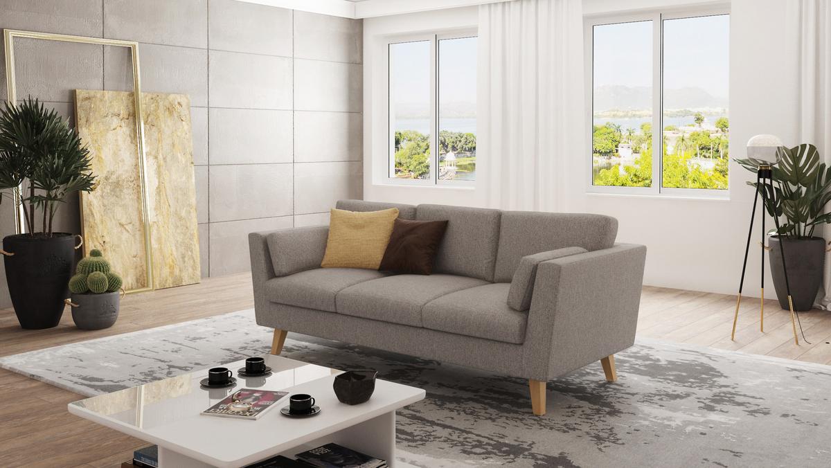 3-SITZER-SOFA Mario Dunkelbeige Microfaser - Hellbraun/Beige, Holz/Buchenholz (206/90/89cm) - S-Style Möbel