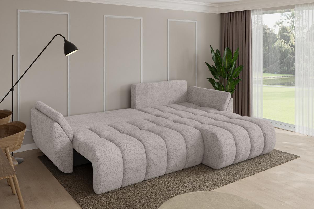 ECKSOFA mit Schlaffunktion Ottomane Rechts TOKO-L-v1 277x194x86 Hellgrau Velours - Hellgrau/Schwarz, Holzwerkstoff/Kunststoff (277/194cm) - ALTDECOR