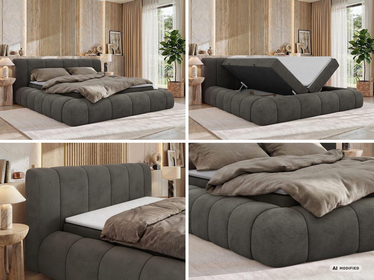 BOXBETT NUBEA 200/200 - Dunkelgrau Velvet - Topper T25 - H4 - Dunkelgrau/Schwarz, Kunststoff/Textil (200/200cm) - MKS
