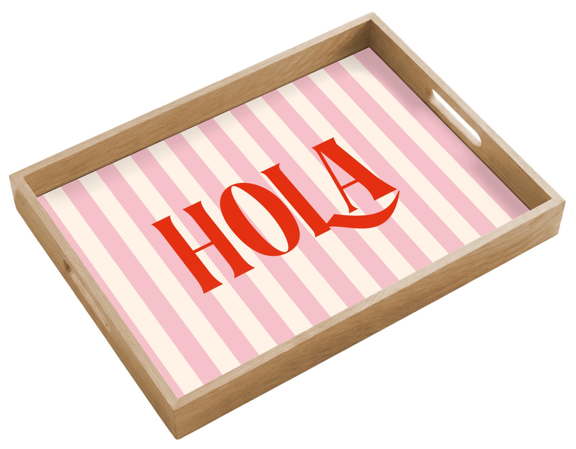 TABLETT Hola - Zitat - Streifen - Pastell - Rosa - Rot - Weiß 50x35 cm - Rosa, Holz (50/5/5cm) - OnlyWow