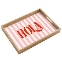 TABLETT Hola - Zitat - Streifen - Pastell - Rosa - Rot - Weiß 50x35 cm - Rosa, Holz (50/5/5cm) - OnlyWow