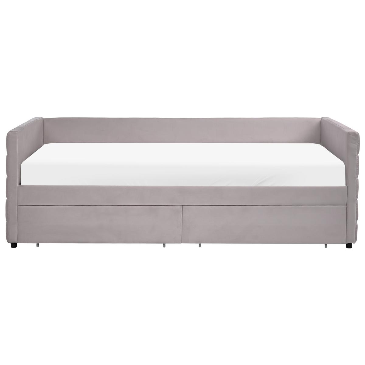 TAGESBETT mit Stauraum 90/200 Samtstoff Hellgrau Marray - Hellgrau, Textil (90/200cm) - Beliani