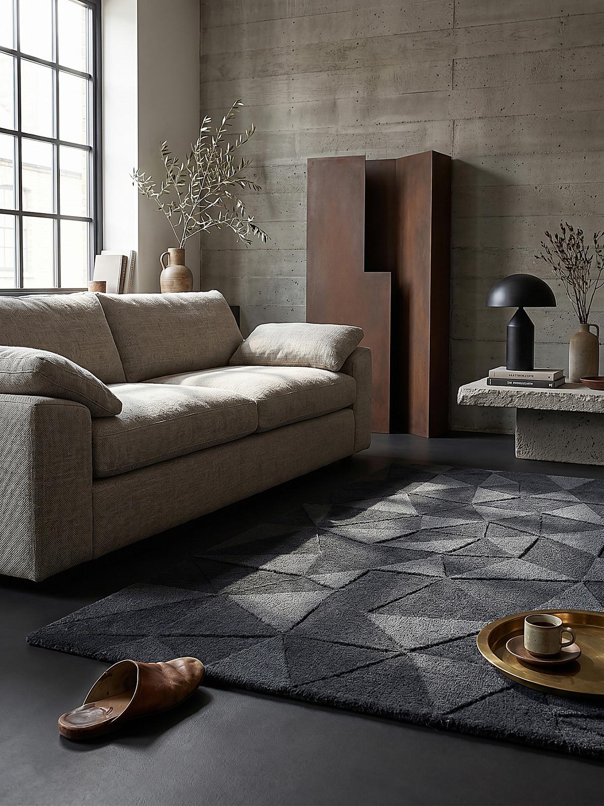 WOLLTEPPICH DEBEN, geometrisch, Anthrazit, 200 x 290 cm - Anthrazit, Textil (290/200cm) - KADIMA DESIGN