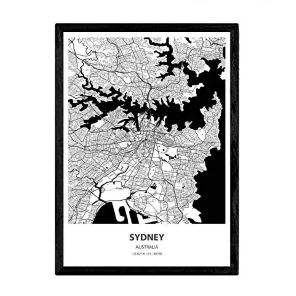 POSTER Sydney - Australien A4 Schwarzer Rahmen - Schwarz, Papier (29.7/5/21cm) - Nacnic