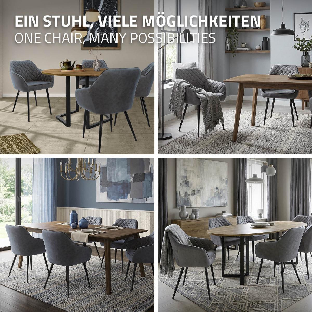 ESSZIMMERSTUHL 4er Set Anthrazit Kunstleder - Anthrazit/Schwarz, Kunststoff/Metall (63/80/60cm) - ML-DESIGN