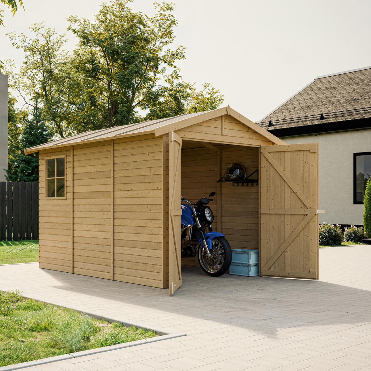 HOLZGARAGE - Abstellraum mit Fenstern- H222x244x320 cm/ 6 m² - M105 - Naturfarben, Holz (205/180/297cm) - Timbela