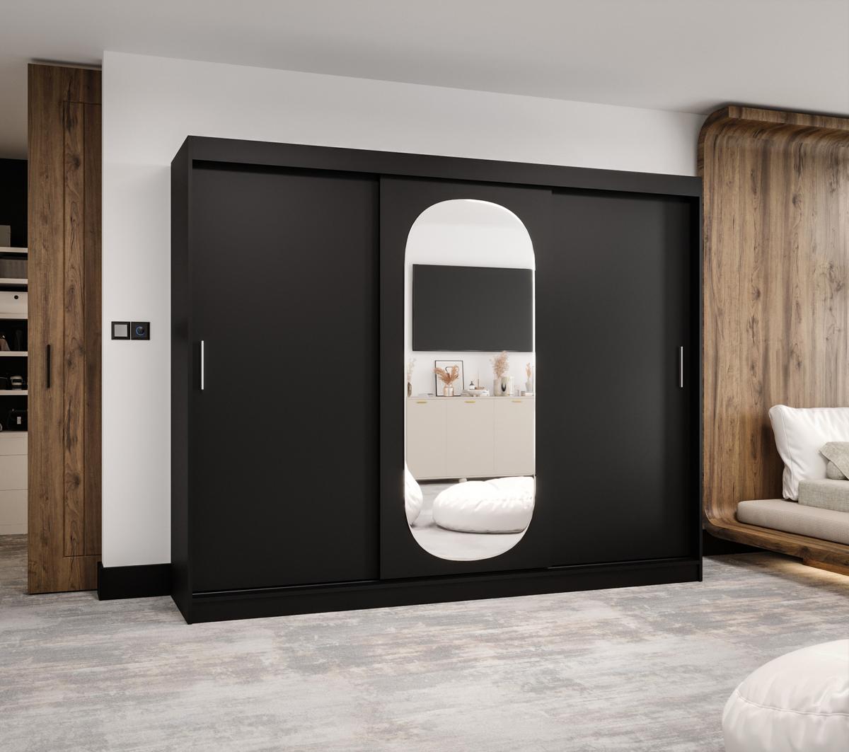 SCHIEBETÜRENSCHRANK mit Spiegel ROYAL 200/250/62 3-türig - Silberfarben/Schwarz, Holz (250/62/250cm) - MÖBEL KRYSPOL