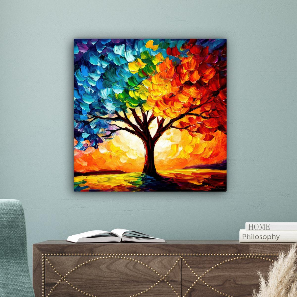 LEINWANDBILD Baum - Kunst - Natur - Sonnenuntergang Wandbild Wohnzimmer 50x50 cm - Multicolor, Textil (50/50cm) - MuchoWow