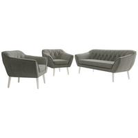 SITZGARNITUR PIRS 3+1+1 - Grau Strukture - Weiße Beine - Platinfarben/Weiß, Holzwerkstoff/Textil (180/75/74cm) - MKS