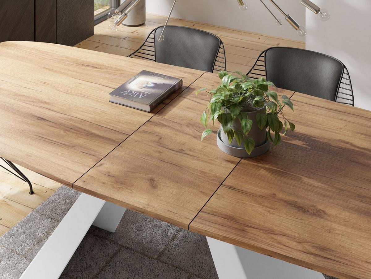 ESSTISCH Monte Weiß rechteckig ausziehbar, Craft Eiche 160-200/80/76 cm - Eiche Wotan/Weiß, Holzwerkstoff/Metall (80/198/76cm) - WFL GROUP