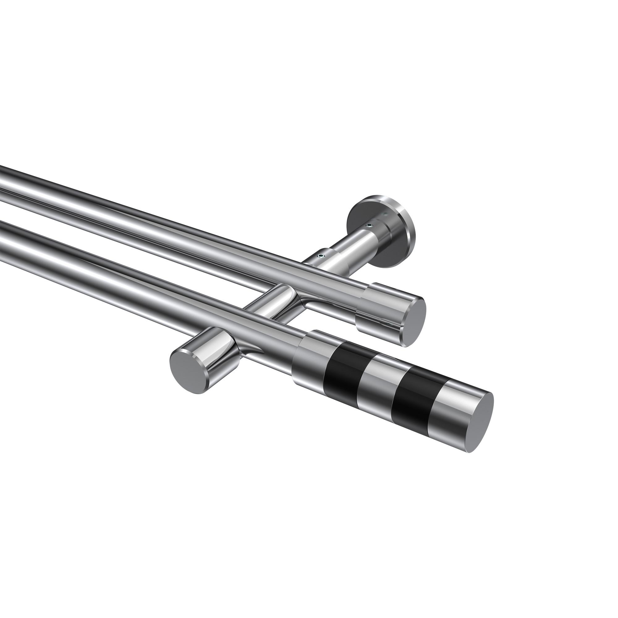 GARDINENSTANGE Prestige Mavell 320 cm (geteilt in 2 x 160 cm), 2-läufig (ohne Ringe), 20 mm Ø Chrom - Chromfarben/Schwarz, Metall (320cm) - INTERDECO