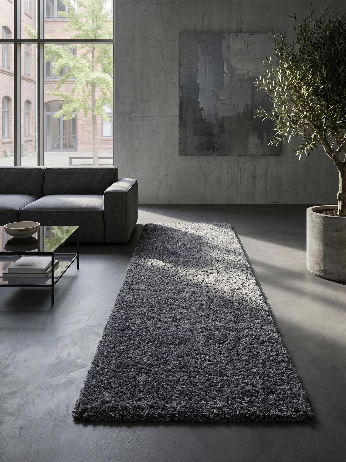 HOCHFLORTEPPICH RHEIN, einfarbig, aus Polypropylen, Grau, 80 x 250 cm - Grau, Textil (250/80cm) - KADIMA DESIGN