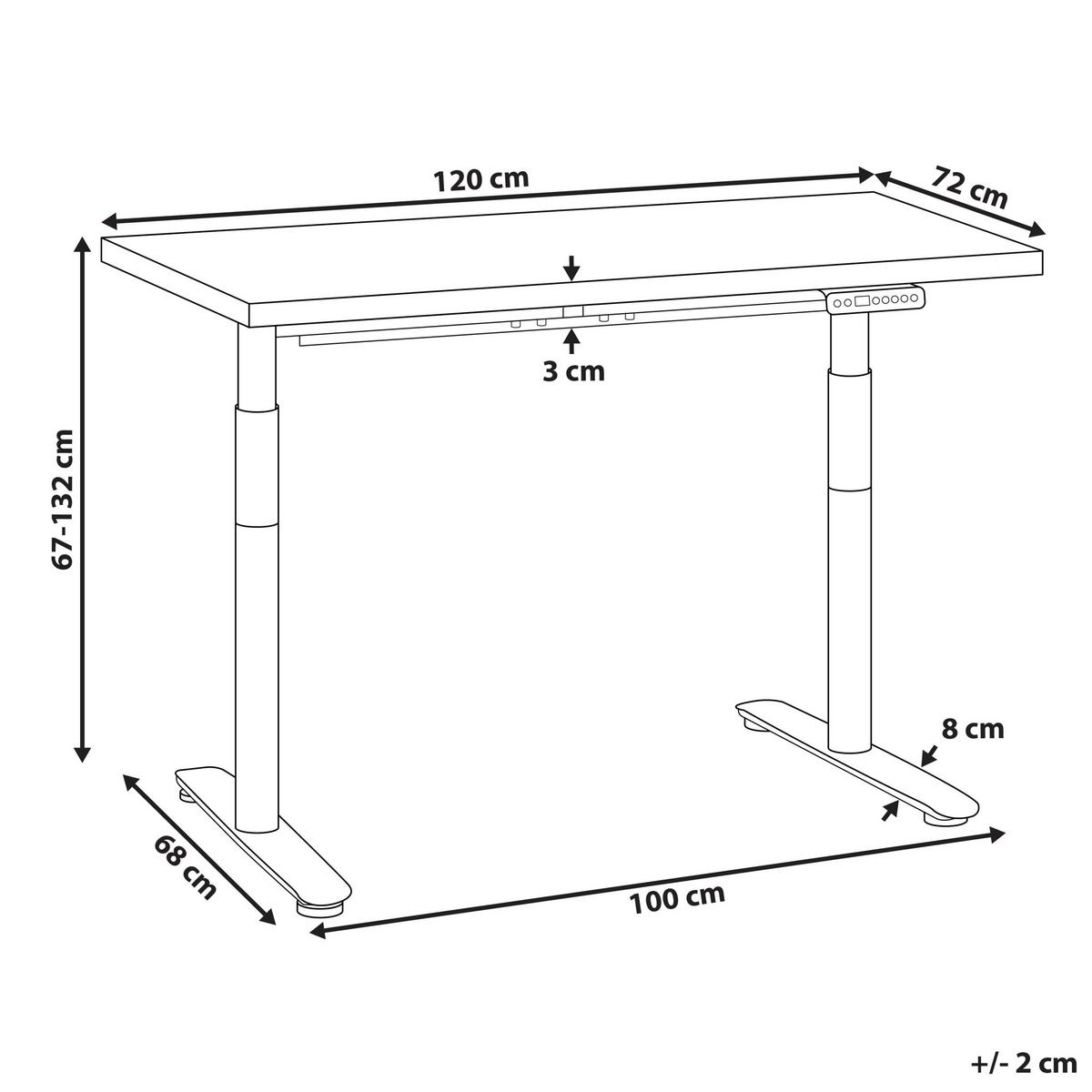 SCHREIBTISCH elektrisch höhenverstellbar 120/72 cm Hellbraun/Weiß Destinas - Hellbraun/Braun, Holzwerkstoff/Metall (72/120/67cm) - Beliani