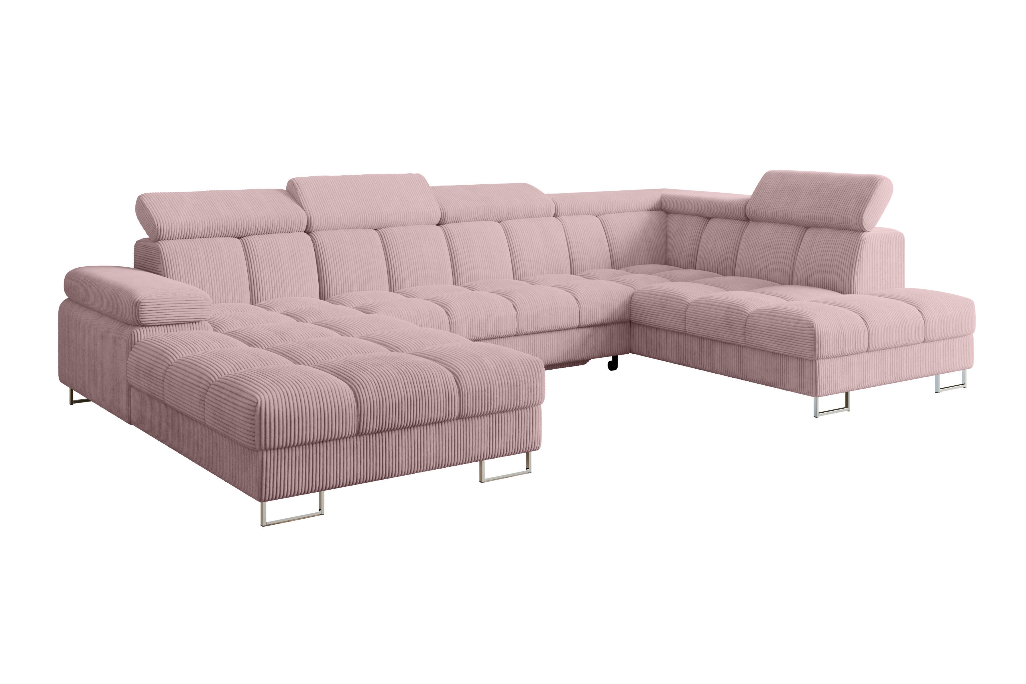 WOHNLANDSCHAFT mit Schlaffunktion und Bettkasten Ottomane RECHTS COMA U 345x203x79 Rosa Cord - Rosa, Holzwerkstoff/Textil (203/79/345cm) - ALTDECOR