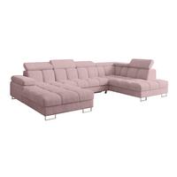 WOHNLANDSCHAFT mit Schlaffunktion und Bettkasten Ottomane RECHTS COMA U 345x203x79 Rosa Cord - Rosa, Holzwerkstoff/Textil (203/79/345cm) - ALTDECOR