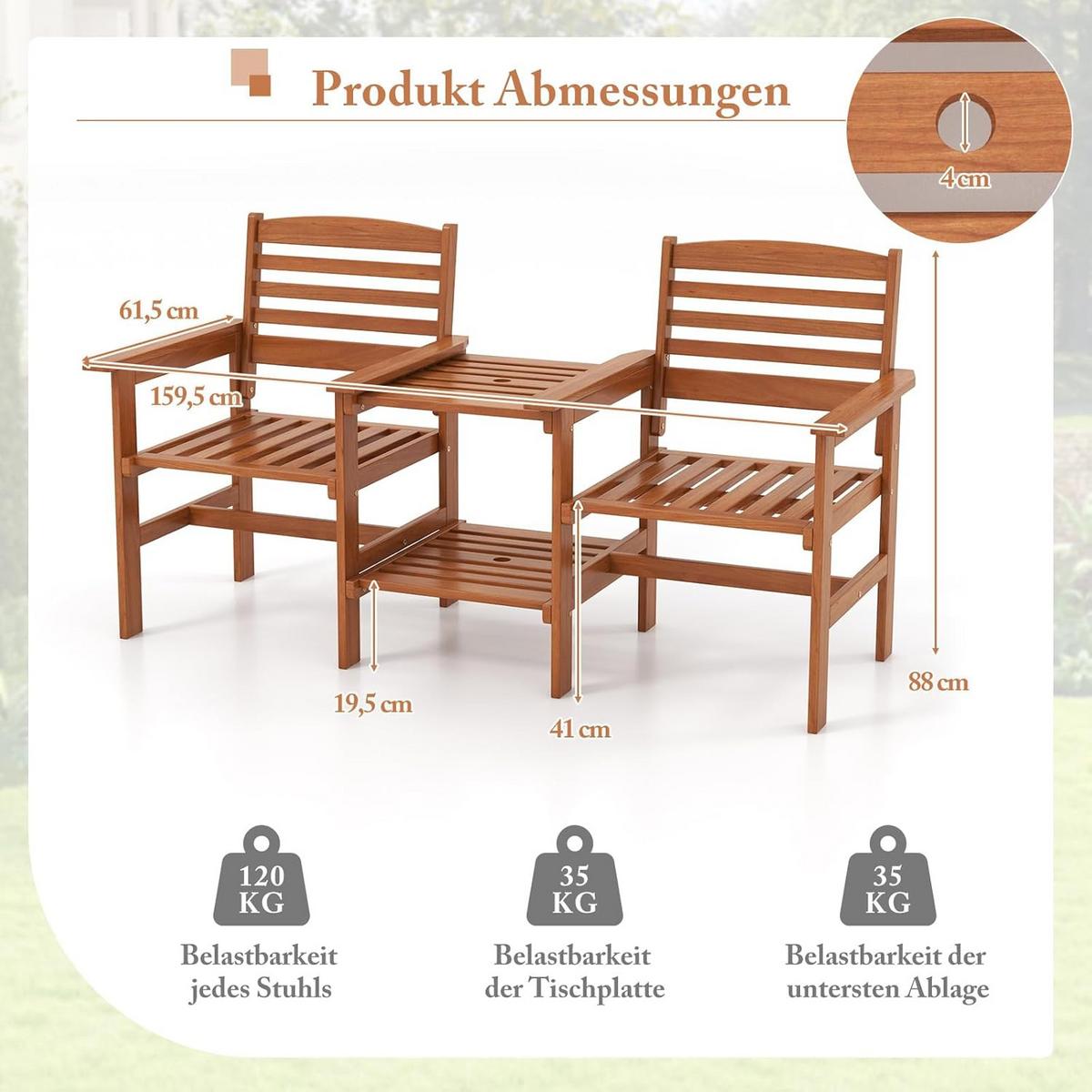 GARTENBANK Natur(3-teilig) - Naturfarben, Holz - COSTWAY