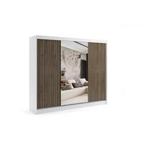 KLEIDERSCHRANK VILAN mit Spiegel - 250 cm - Weiß|Eiche Wotan - Eiche Wotan/Weiß, Holzwerkstoff (250/215/61cm) - ALTDECOR