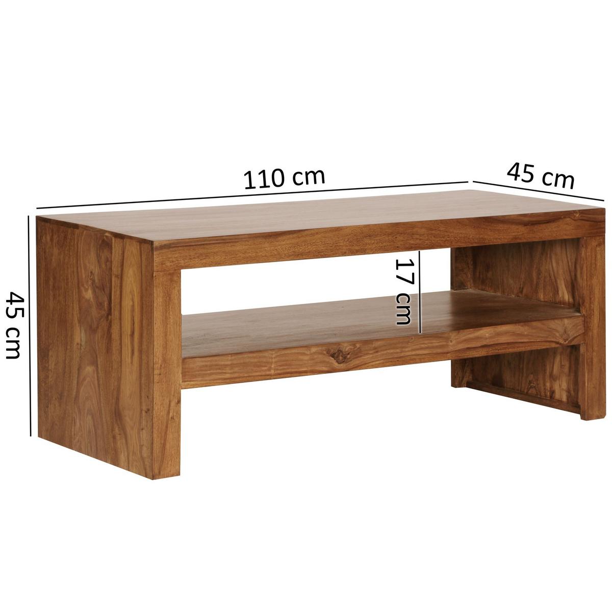 COUCHTISCH Massivholz in Braun, Landhaus-Stil Design, 110cm Breite - Dunkelbraun/Braun, Holz (110/45/45cm) - KADIMA DESIGN