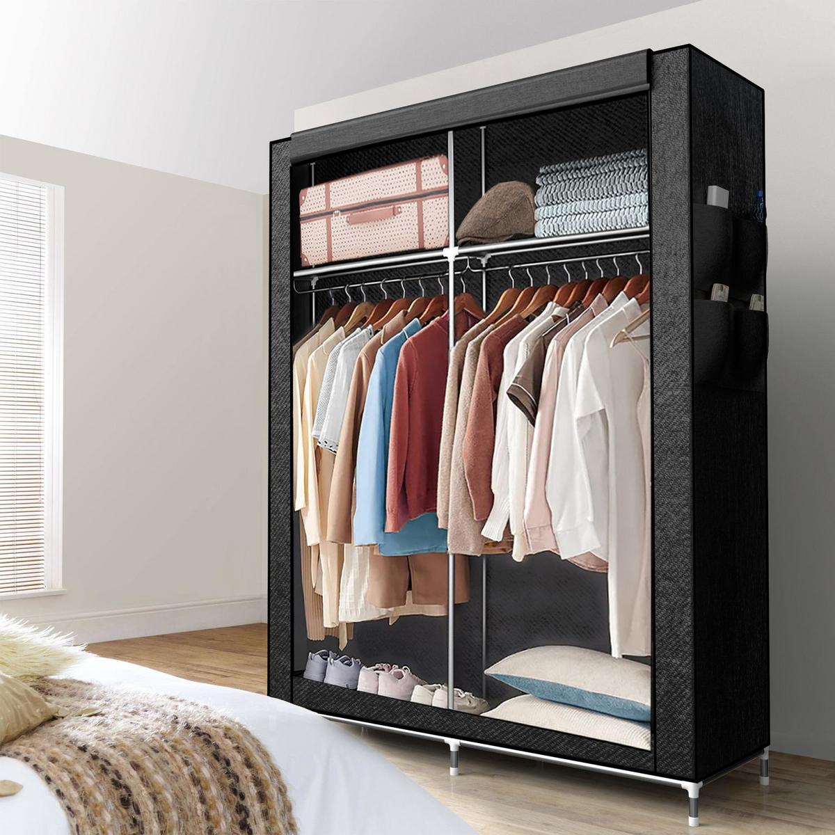 STOFFSCHRANK - Schwarz, Textil (45/170/108cm) - Intirilife
