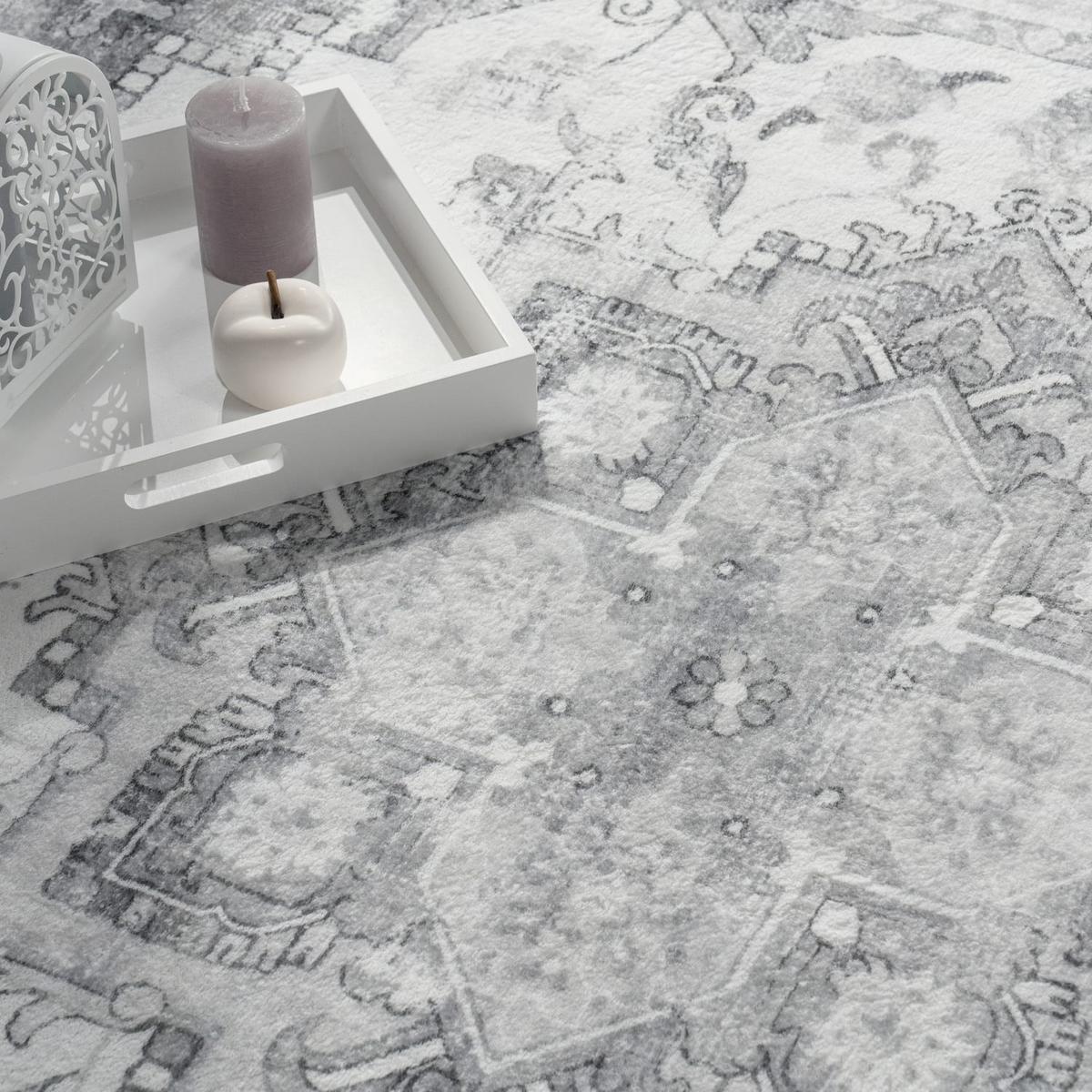 KURZFLORTEPPICH Waschbar, orientalisch im Vintage-Stil, Grau, 80 x 150 cm - Grau, Textil (150/80cm) - KADIMA DESIGN