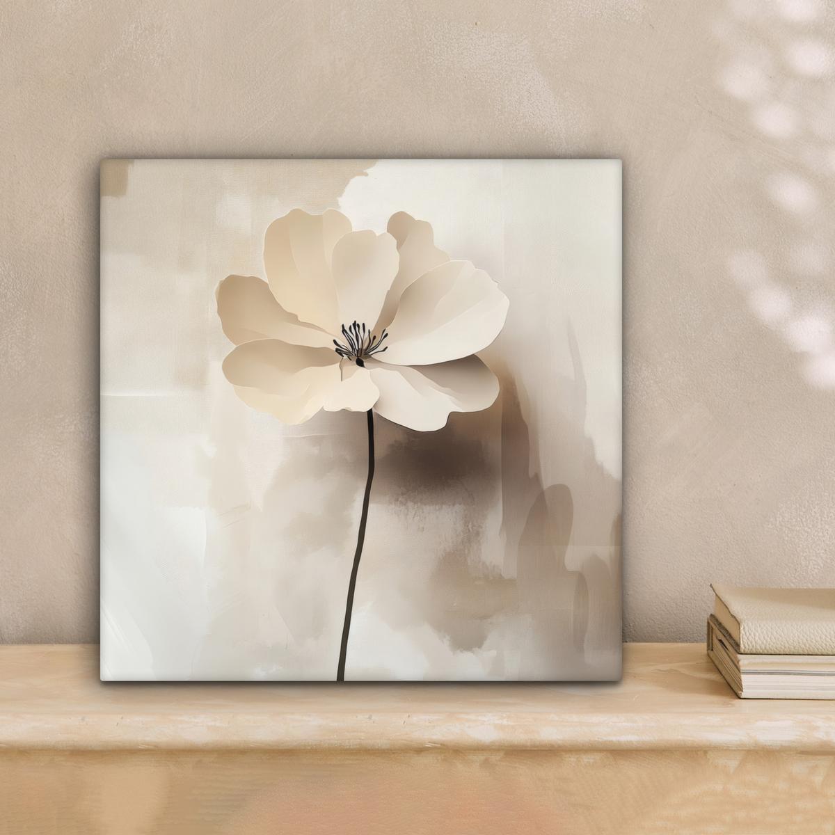 LEINWANDBILD Blume - Beige - Farbe - Schatten Deko Wohnzimmer 20x20 cm - Creme, Textil (20/20cm) - MuchoWow