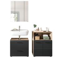 BADMÖBEL-SET 3-teilig schwarz matt, Eiche Nox, Badkombination mit Kommode, 135 x 185 cm - Eichefarben/Schwarz, Glas/Holzwerkstoff (135/185/30cm) - Inn.Furn