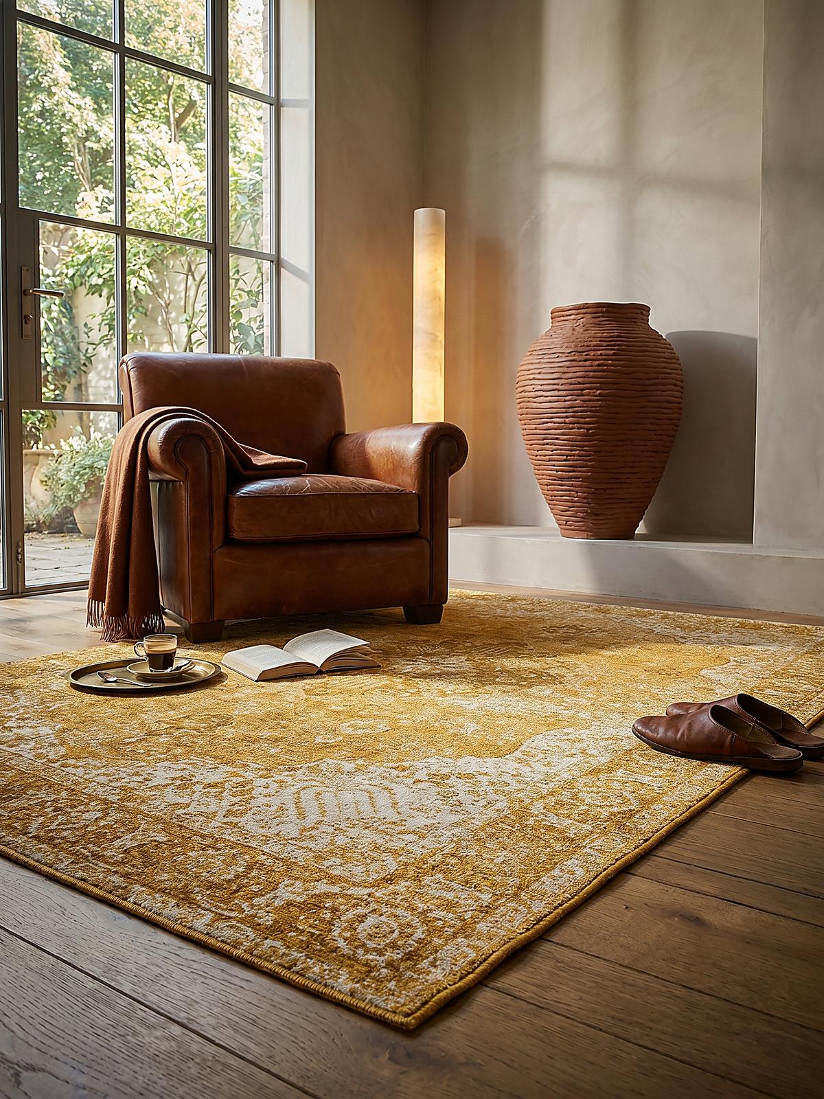 TEPPICH COQUET, im Vintage-Stil, Senfgelb, 120 x 170 cm - Gelb, Textil (170/120cm) - KADIMA DESIGN