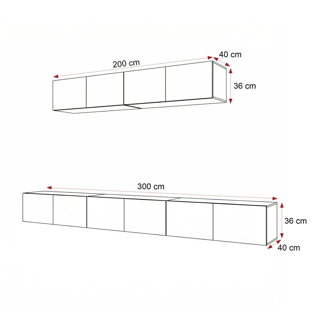 WOHNWAND ANGEL III Mattweiß hängend mit LED-Beleuchtung 300 cm - Weiß, Holzwerkstoff (300/36/40cm) - Idohome
