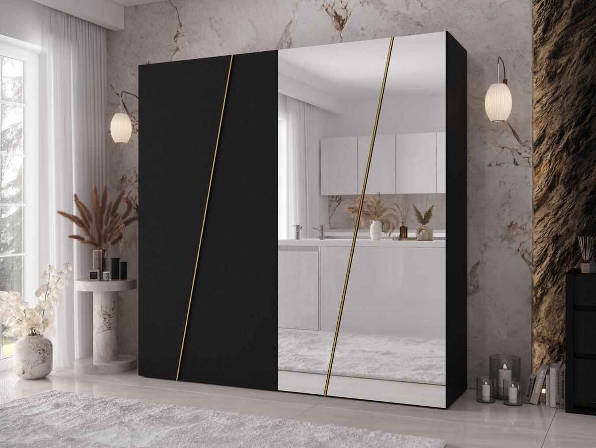 DREHTÜRENSCHRANK Zen 2L 200 cm - Goldfarben/Schwarz, Holzwerkstoff/Kunststoff (200/202/50cm) - MIRJAN24