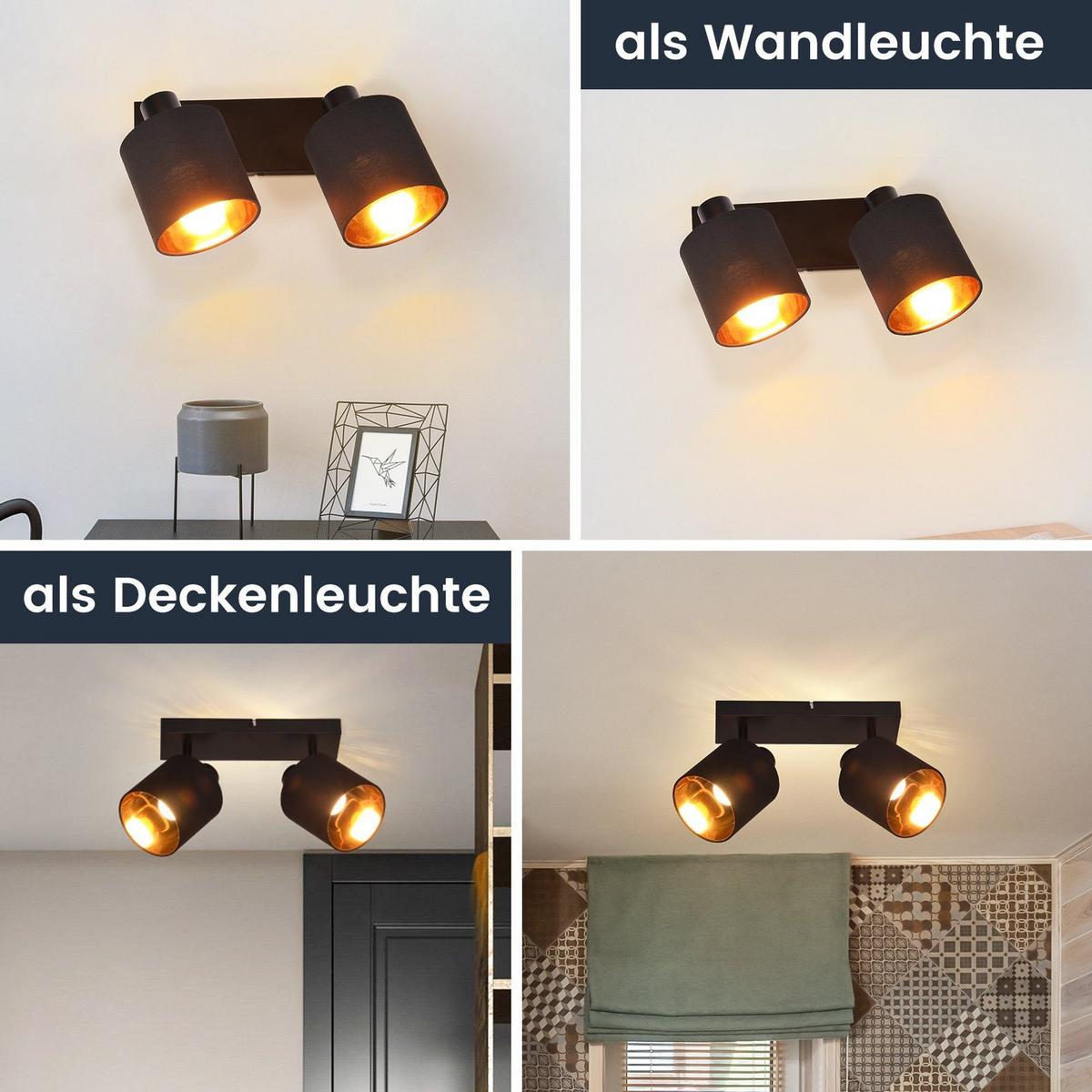 DECKENSTRAHLER Brand 2-flammig 25/11/21 cm - Schwarz, Textil (25/11/21cm) - Nettlife