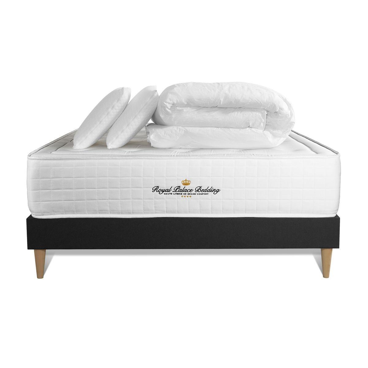 BETT Buckingham Memory-Schaum 160 x 200 cm h1 - Kit Bettgestell Schwarz - Mit Kissen und Bettdecke - Beige/Schwarz, Karton/Holz (160/200cm) - ROYAL PALACE BEDDING