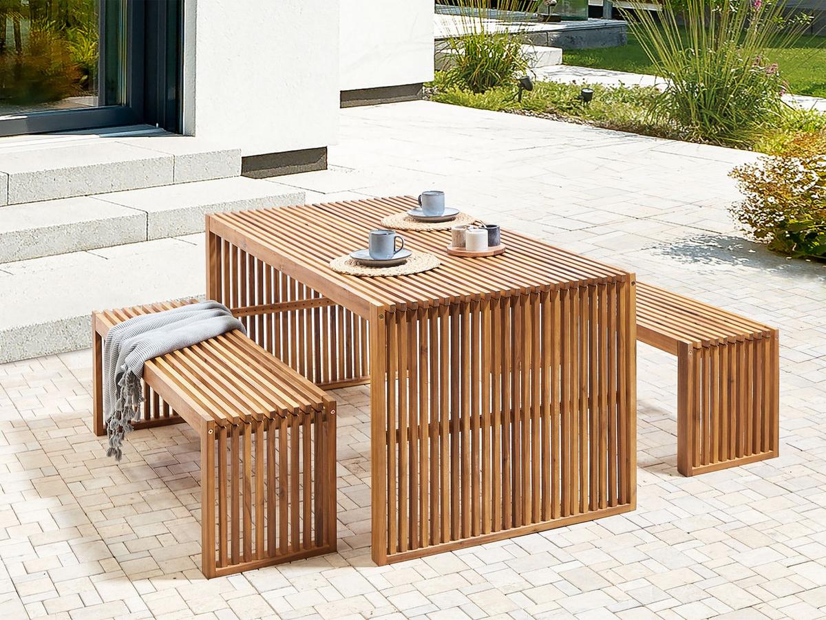 GARTENTISCH Akazienholz hellbraun 180/90 cm Sulzano - Hellbraun, Holz (90/180/75cm) - Beliani