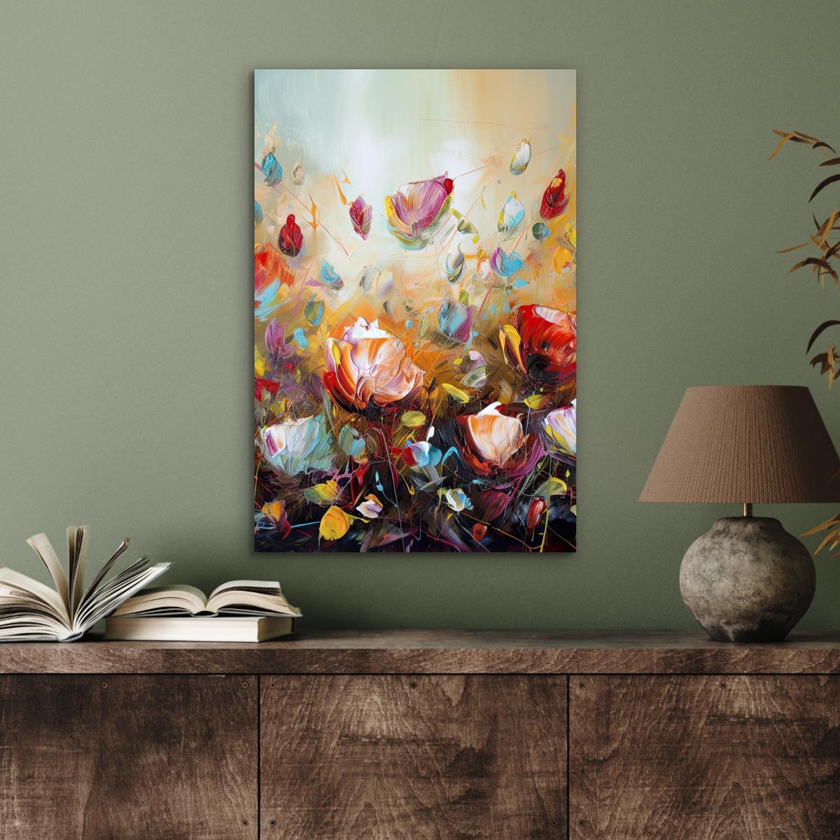 METALLBILD Blumen - Kunst - Natur - Ölgemälde Deko Schlafzimmer 40x60 cm - Multicolor, Metall (40/60cm) - MuchoWow