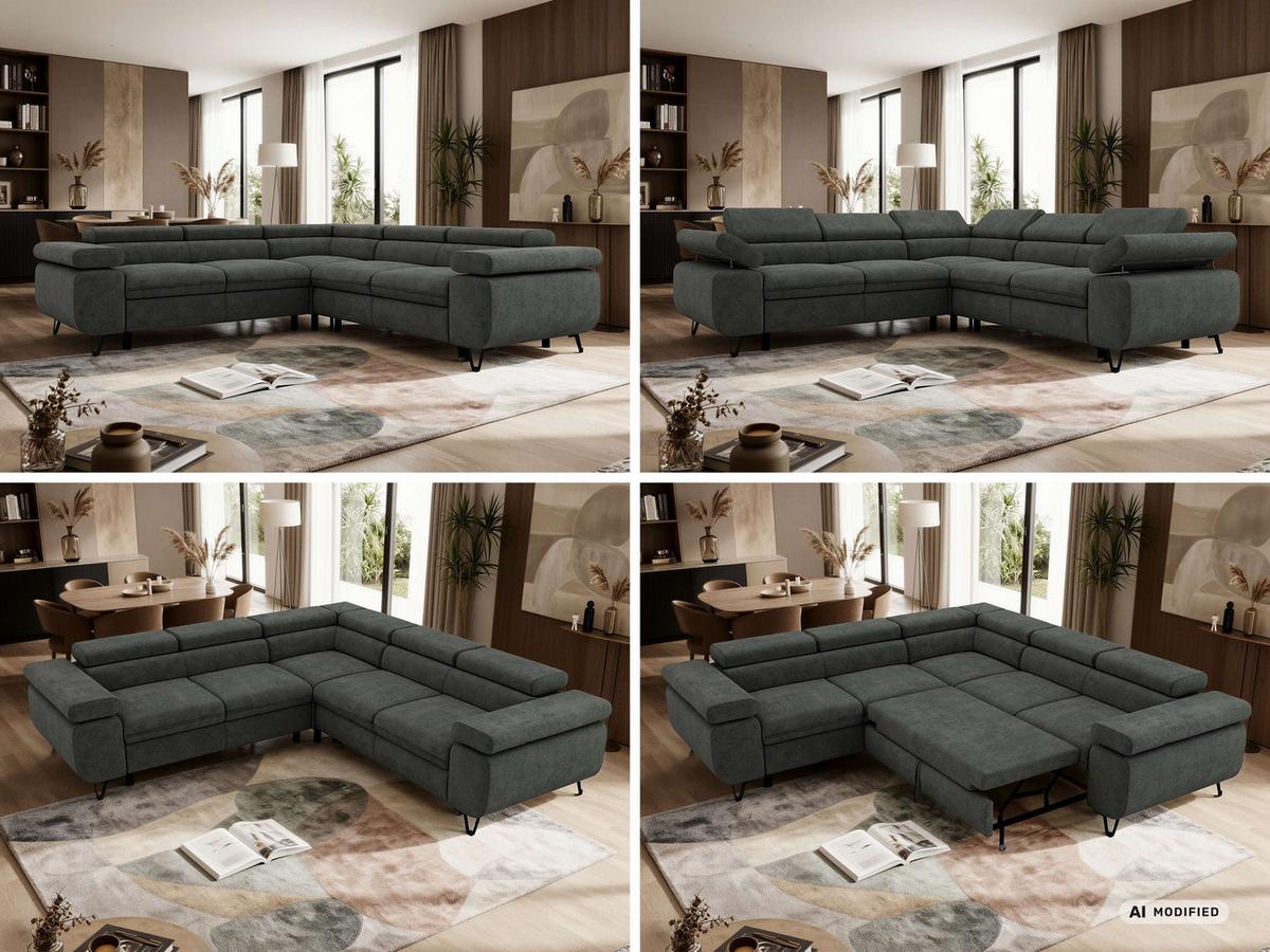ECKSOFA QUADRO L - Dunkelgrau Stukture - Links Seite - Dunkelgrau/Schwarz, Textil/Metall (269/269cm) - MKS