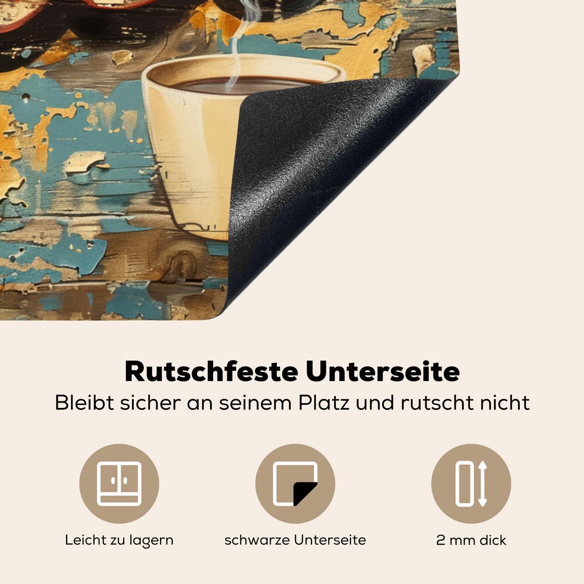 HERDABDECKPLATTE Kaffee - Vintage - Braun - Tasse Induktionsmatte 71x52 cm - Teakfarben, Kunststoff (71/52/0.2cm) - MuchoWow