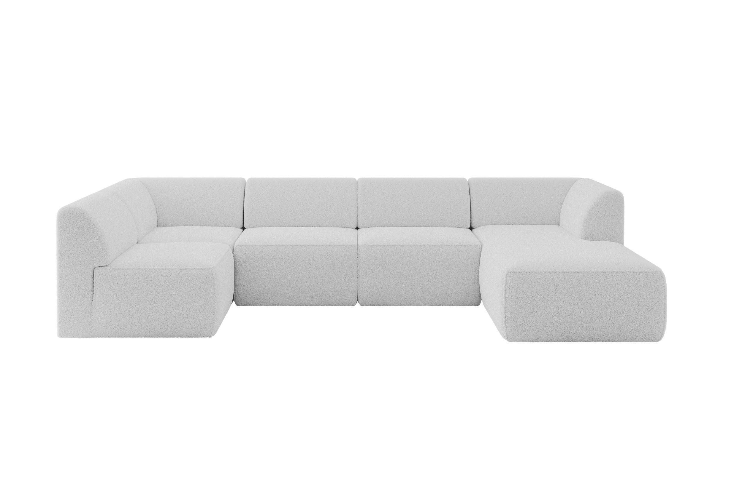 WOHNLANDSCHAFT Ottomane Rechts MOVO-L 345x180x78 cm Hellgrau Bouclé - Anthrazit, Holzwerkstoff/Kunststoff (345/78/180cm) - ALTDECOR